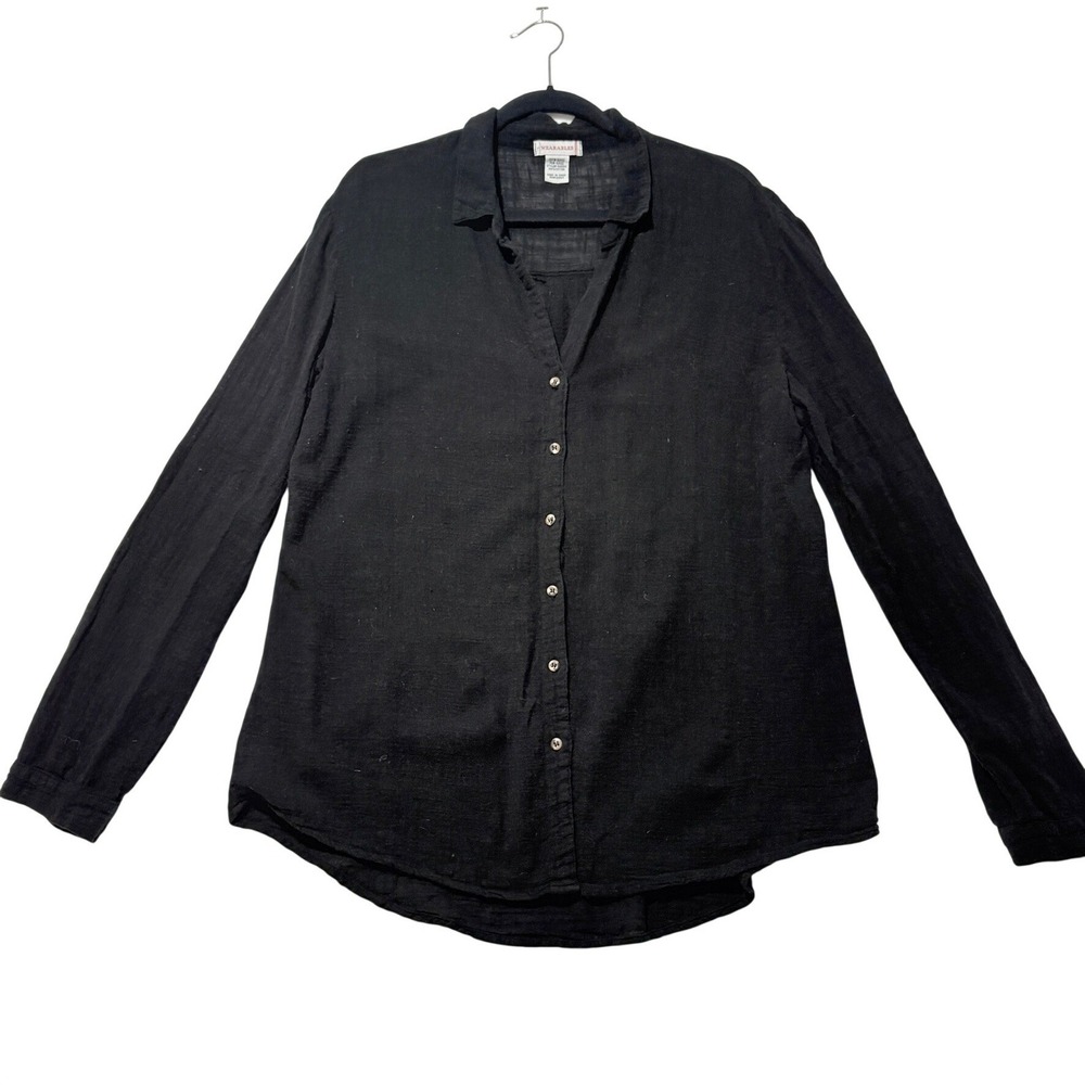 Wearables Womens Black 100% Cotton Gauze Button Down Shirt Blouse 19458W Size L